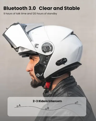 Vista 2 de ILM - Casco de motocicleta con Bluetooth, modular, intercomunicador para 2-3 conductores, abatible, de cara completa, con doble visera, aprobado por