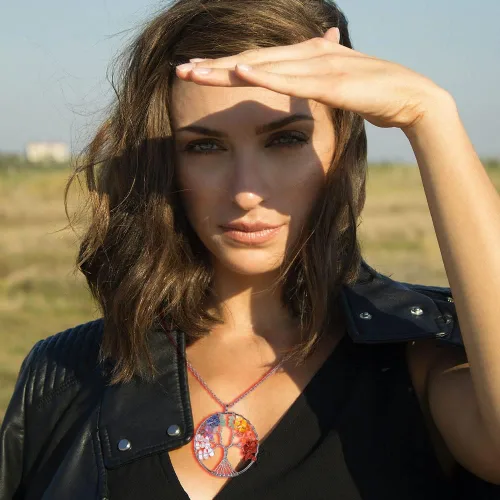 Vista 2 de GISENHONY Collar de cristal con colgante de árbol de la vida, colgante hexagonal de chakras, piedra curativa espiritual, joyería de piedras