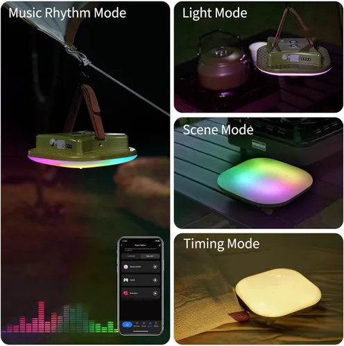 Vista 3 de Linterna de camping recargable, luz LED inteligente con control Bluetooth por la aplicación Tuya, sincronización de música RGB LED luces de camping