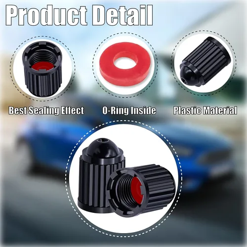 Vista 85 de 10 piezas de tapas de válvula de neumático TPMS con vástago largo, tapas de válvula de rueda de plástico negro para TPMS TR20008, tapas de vástago