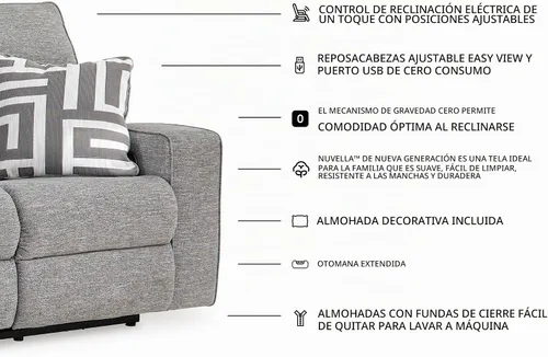 Vista 4 de Signature Design by Ashley Sofá reclinable eléctrico, gris peltre, Biscoe