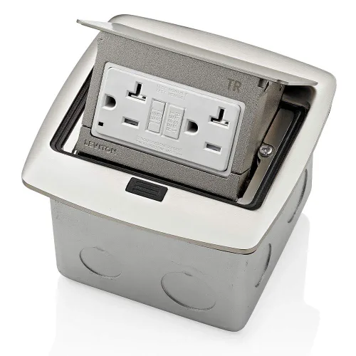 Vista 23 de Leviton Caja de suelo emergente con salida de 15 A, salida GFCI de autoprueba resistente a manipulaciones, PFGF1-MB, color negro