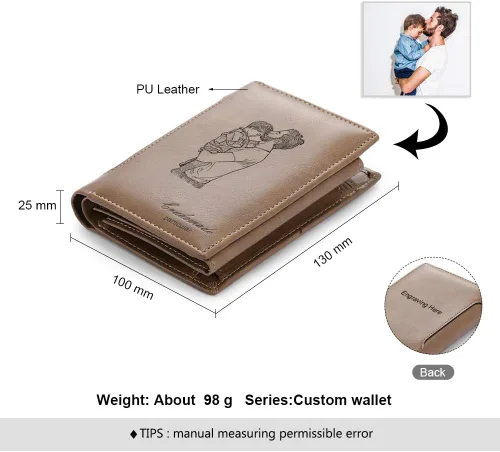 Vista 27 de Carteras personalizadas para hombres, cartera personalizada para hombre con imagen grabada y nombre, billetera delgada de cuero plegable, regalos