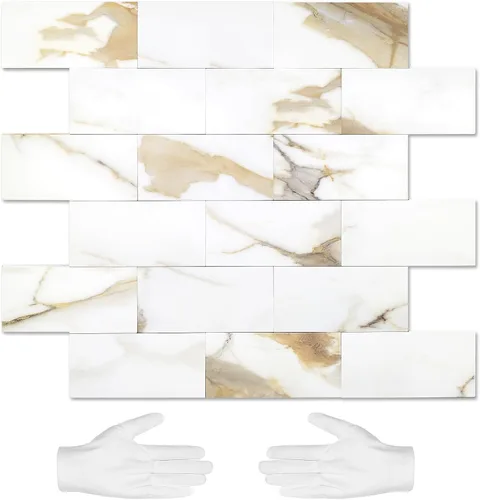 Vista 10 de STICKGOO 1/3 lámina de azulejos para despegar y pegar Subway, azulejos de cocina sin costuras de diseño pulido en rosa-beige eurásico