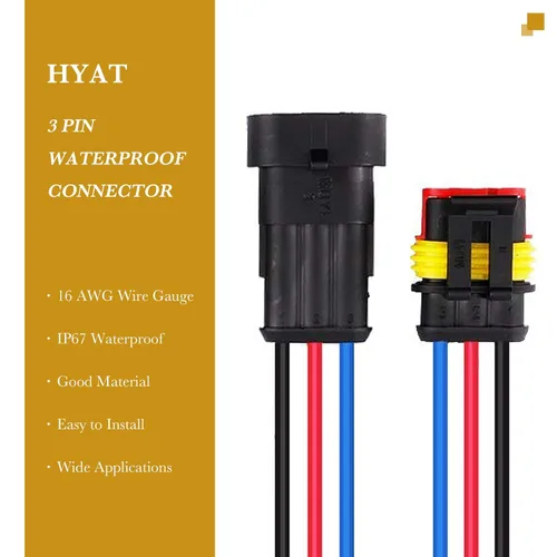 Vista 2 de Conector Impermeable de Enchufe de 3 Pines 16AWG, Conectores de Cables Eléctricos Automotrices Macho y Hembra Arnés Adecuados para Automóvil