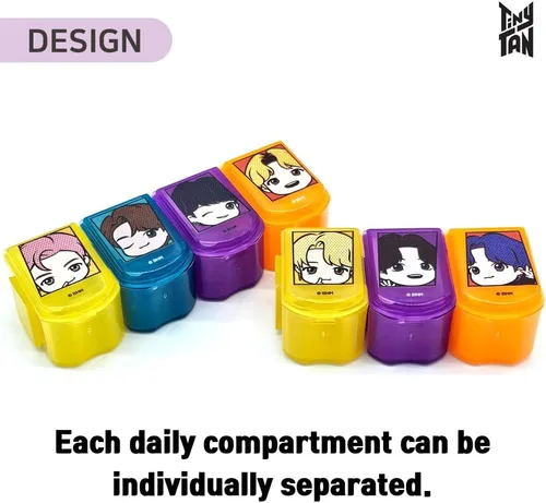 Vista 4 de Mercancía oficial de BTS con licencia oficial de Kpop - TinyTAN Personaje Organizador de píldoras diario portátil desmontable Dispensador Estuche
