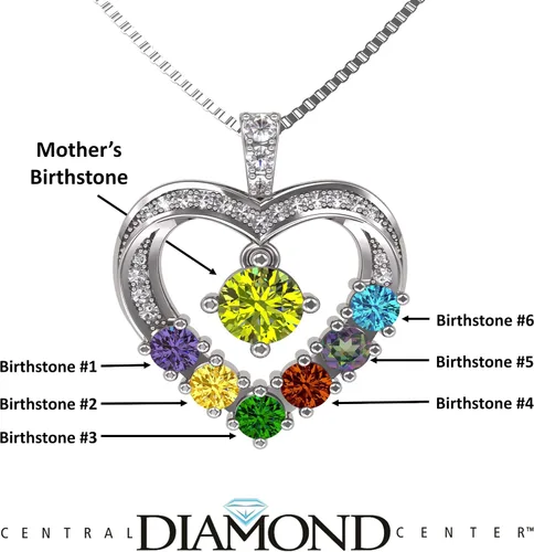 Vista 5 de Central Diamond Center Collar con piedra natal de corazón para madre e hijo con 1-6 piedras preciosas de imitación en plata de ley, oro de 10