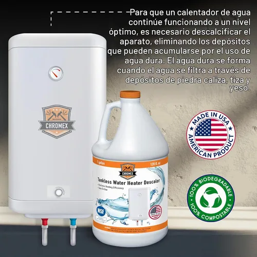 Vista 5 de Chromex - Solución para desincrustar calentadores de agua sin tanque Desincrustante altamente efectivo, 1 galón