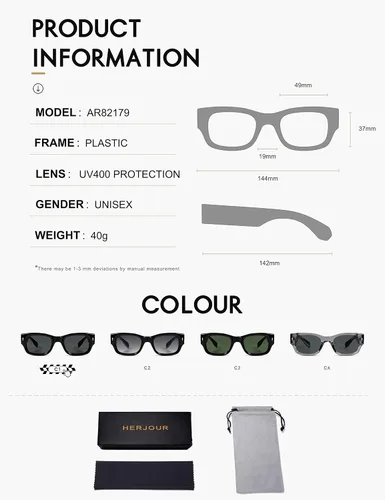 Vista 5 de HERJOUR Gafas de sol rectangulares retro para mujeres y hombres, gafas de sol cuadradas de moda AR82179