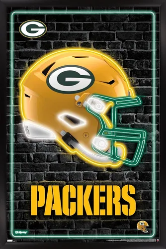 Vista 8 de NFL Green Bay Packers - Póster de pared con casco neón 23, 22.4 pulgadas de largo x 14.7 pulgadas, versión enmarcada de madera de granero