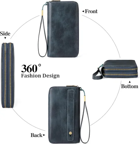 Vista 4 de GAEKEAO Cartera de mano para mujer, con bloqueo RFID, de piel, de gran capacidad, con correa de mano