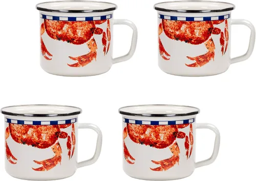 Vista 8 de Golden Rabbit Enamelware - Tazas grandes de café o té, 24 onzas, cangrejo azul, juego de 4