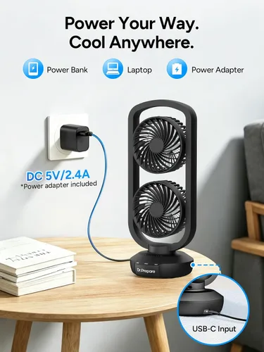 Vista 5 de DR.PREPARE Ventilador de Torre Pequeño Ventiladores de Mesa Oscilantes con inclinación de 270°, oscilación de 105°, 3 velocidades y 3 temporizadores