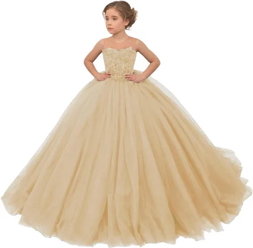 Vista 13 de Precioso vestido de niña de flores de tul para niños de boda con cuentas princesa sin mangas vestidos de baile