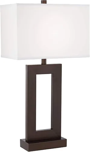 Vista 2 de 360 Lighting Marshall - Lámpara de mesa moderna industrial de 30 1/2" de altura, color bronce marrón, con pantalla metálica abierta blanca