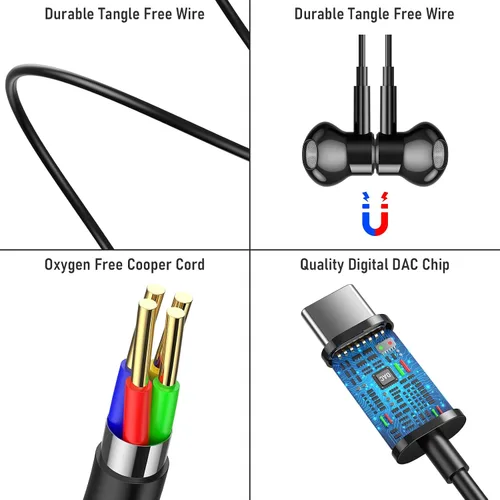 Vista 4 de Auriculares USB C magnéticos con cable para iPhone 17 Pro Max 16 15 16e aislamiento de ruido en la oreja auriculares con micrófono tipo C