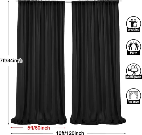 Vista 3 de PARTISKY Cortinas de telón de fondo de gasa negra de 10 x 7 pies, cortinas de fotos de tela transparente sin arrugas para boda, ceremonia, arco