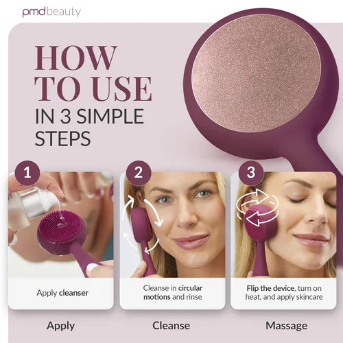 Vista 5 de Clean Pro - Electric Facial Cleansing Brush, Smart Facial Device with Silicone Brush & Heated Anti-Aging Aluminum, Gemstone, Precious Metal Massager