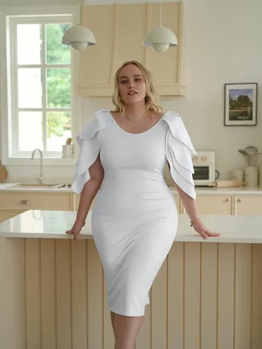 Vista 5 de DAAWENXI Elegante vestido de cóctel imperio con volantes y hombros descubiertos para mujer