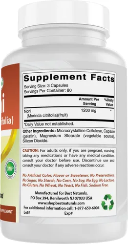 Vista 6 de Best Naturals Noni 400 mg 240 Cápsulas