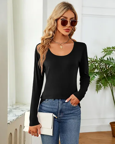 Vista 7 de Riyiper 2 piezas de camisetas para mujer con cuello redondo, camiseta básica casual para mujer