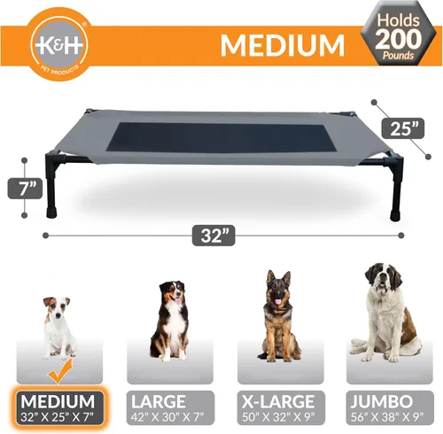 Vista 4 de K&H PET PRODUCTS - Cuna elevada para mascotas con centro de malla, varios tamaños Malla gris/negra