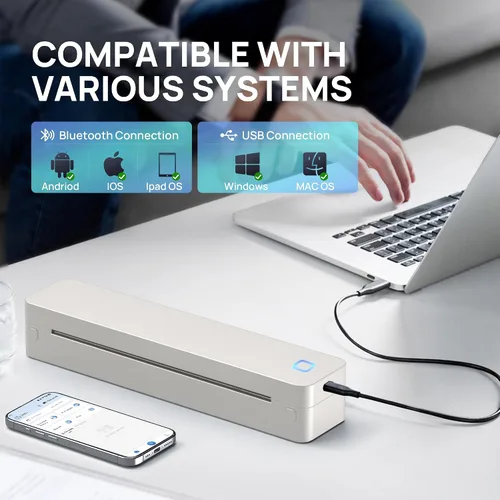 Vista 2 de Impresora portátil inalámbrica D830 para viajes, soporta papel térmico de 8.5 x 11 pulgadas, Bluetooth compatible con iOS, Android, laptop, beige