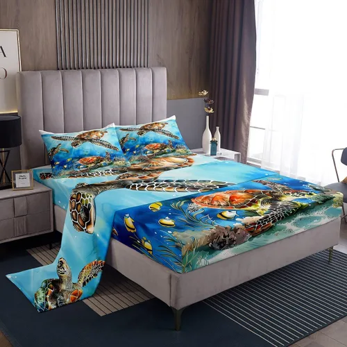 Vista 15 de Erosebridal Juego de sábanas de ballena náutica, tamaño individual, juego de ropa de cama vintage azul con ondas oceánicas para niños y niñas