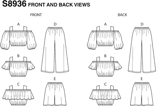 Vista 4 de Simplicity Patrón de costura R10193 / S8936 - Tops, pantalones y pantalones cortos para niños y niñas, talla: HH (3-4-5-6)