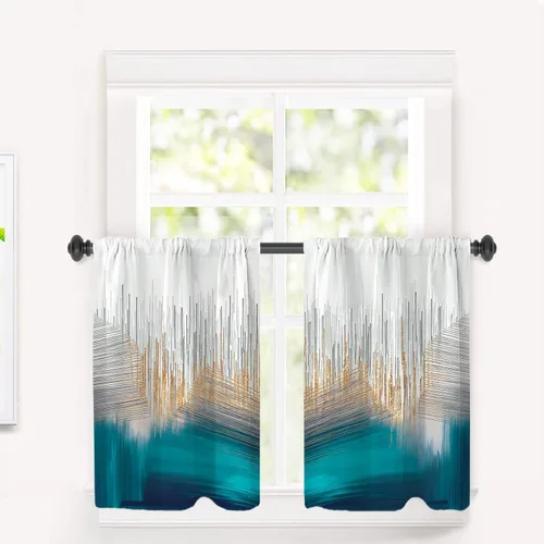 Vista 223 de Cortinas opacas de poliéster multicapa para cafetería, con diseño de diamantes, 2 unidades, 26 x 24 pulgadas