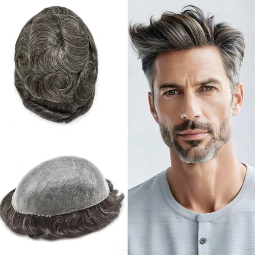 Vista 16 de Mens Toupee Hair System para hombres Piezas de pelo Sistema de reemplazo Poly Skin Toupee para hombres Protesis Capilar Para Hombre 6X8#1 Jet Black