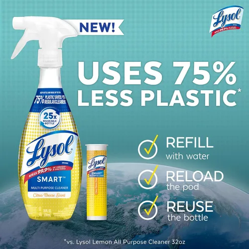 Vista 3 de Lysol Cartuchos de recarga inteligentes limpiador multiusos, brisa de cítricos, para desinfectar y limpiar, 4 quilates, el embalaje puede variar