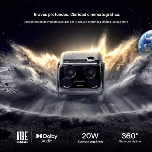 Vista 3 de Aurzen BOOM Mini Google TV Proyector inteligente para exteriores con audio Negro