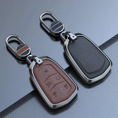 Vista 3 de ontto Funda de cuero de 4 botones compatible con Cadillac Smart Remote Key Shell Metal Key Case para SRX XT4 XT5 XT6 CTS CT6 ATS XTS Accesorios