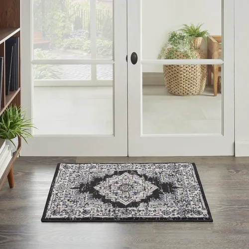 Vista 60 de Nourison Passion Alfombra marfil/negro, de 2 pies 2 pulgadas x 10 pies, fácil de limpiar, no desprende pelo, para habitación, sala, comedor, cocina
