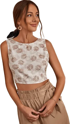 Vista 3 de Floerns Camiseta sin mangas para mujer, estilo bohemio, sin espalda, con lazo en la espalda