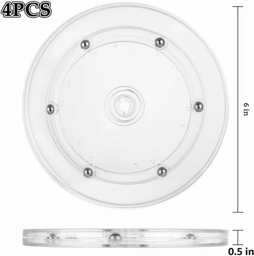 Vista 2 de Juego de 4 platos giratorios pequeños Lazy Susan de 6 pulgadas de acrílico transparente Lazy Susan con rodamientos de bolas de acrílico, bandeja