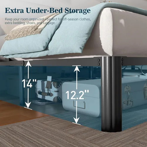 Vista 4 de Base de cama individual de 14 pulgadas, 3500 libras, plataforma de metal resistente sin ruido con retenedores de tapones de colchón, compatible