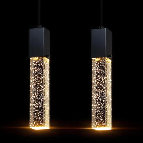 Vista 14 de 2 Pack Integrated Hanging Crystal Kitchen Island Modern Concise Pendant Ceiling Light Fixture,Black Finish for Kitchen Island Dining Room Bedroom