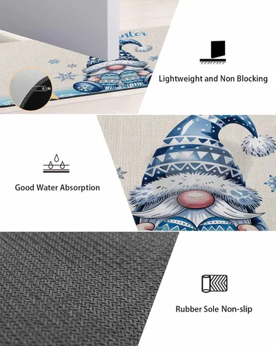 Vista 3 de Tapete de baño de gnomos de Navidad para bañera, antideslizante, de secado rápido y absorbente, tierra de diatomeas, fregadero, dormitorio, cocina