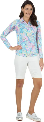 Vista 6 de IBKUL Athleisure Wear - Polo de manga larga con protección solar UPF 50+ Icefil Cooling Tech Mariel Print de longitud ajustable - 48483