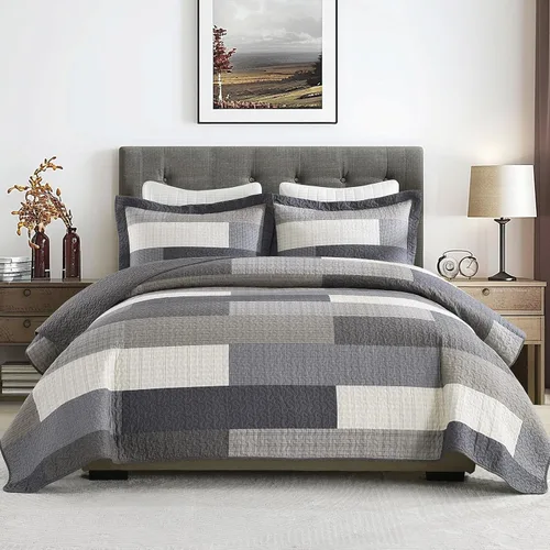 Vista 10 de SahSahCasa Edredón tamaño Queen, edredón acolchado a cuadros 100% algodón para cama Queen, colchas florales, colcha reversible de estilo campestre
