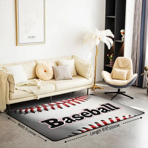 Vista 2 de Alfombra de béisbol blanca de 3 x 5 pies, alfombra antideslizante para niños y niñas, adultos, decoración de juegos 3D para sala de estar
