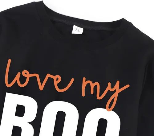 Vista 3 de Sudadera a juego de la familia Mommy and Me para mujeres y niños suéter de manga larga con diseño de calabaza y fantasma