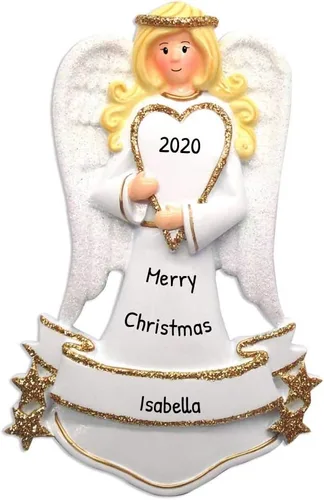 Vista 13 de Adorno de ángel personalizado 2025 – Adorno de ángel bebé rubio para niño, reloj de halo dorado, adornos de Navidad para bebé para alas de árbol