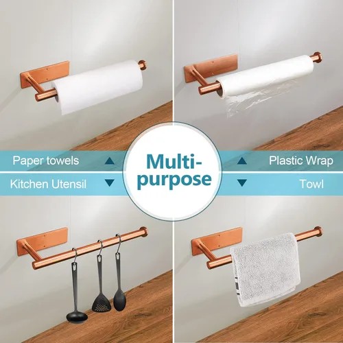 Vista 6 de Toalleros de papel para cocina, soporte para toallas de papel debajo del gabinete, soporte enrollable para toalla de baño, soporte para toallas