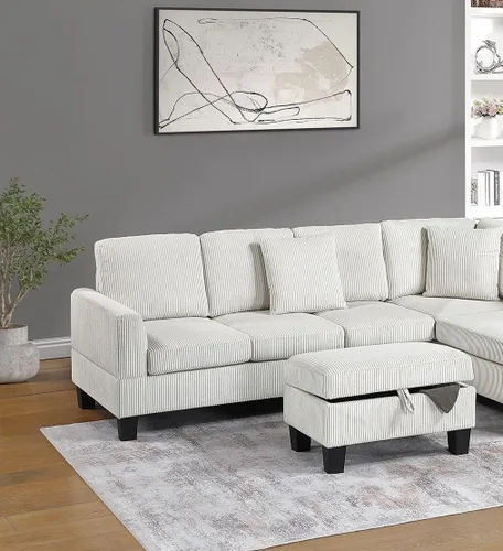 Vista 3 de Juego de sofá modular de 3 piezas con otomana de almacenamiento, sofá en forma de L, sofá modular convertible, sofá de nube de felpa para sala