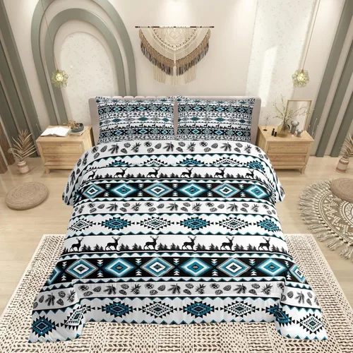 Vista 19 de Castle Fairy Juego de edredón con estampado azteca occidental, juego de ropa de cama geométrica a rayas marrones para niños y adolescentes