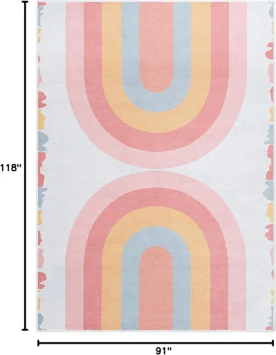 Vista 13 de Well Woven Alfombra de arco iris Crescent para niños, 3 pies 3 pulgadas x 5 pies, multicolor