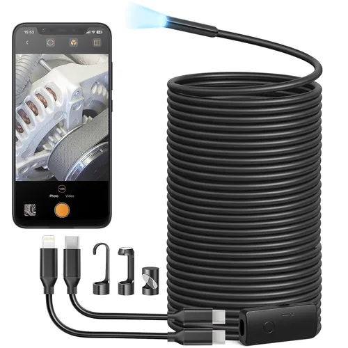 Vista 10 de Cámara de endoscopio USB Anykit con 8 luces LED ajustables, boroscopio con cámara serpiente semirrígida, cámara de inspección IP67 impermeable
